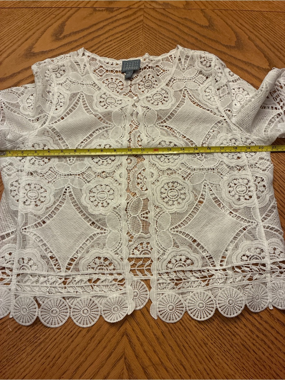 Rabbit Rabbit Rabbit White Crochet Lace Open-Front Blouse - Picture 6 of 7
